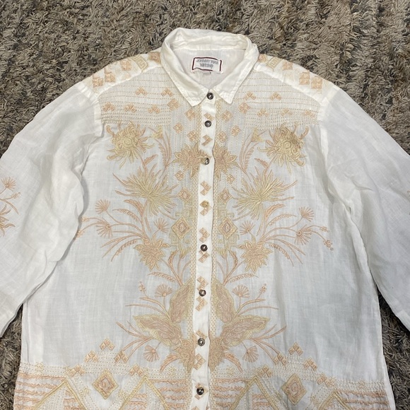 Johnny Was Devere Kimono Sleeve 100% Ramie embroidered button down blous… - Picture 3 of 15